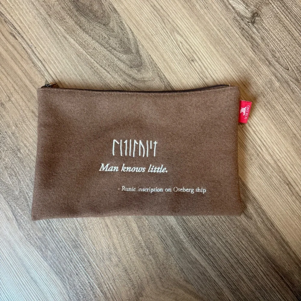 Viking River Cruises Runic Oseberg Ship Brown Felt Zippered Pouch Clutch Bag